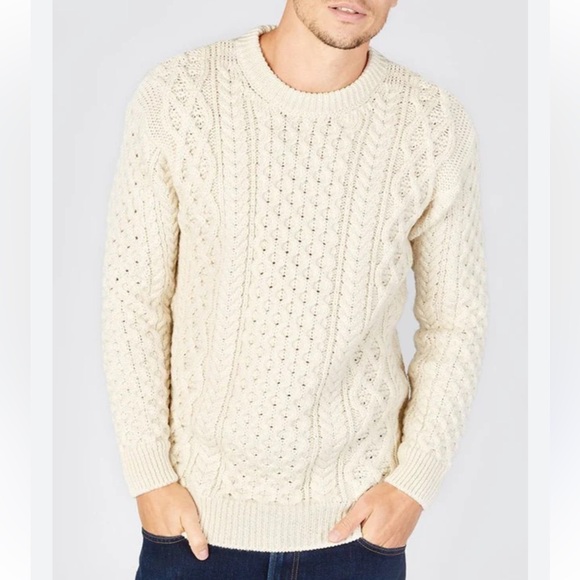 IRELANDS EYE MENS CREAM WOOL CREWNECK SWEATER SMALL